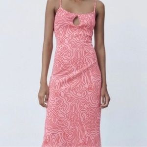 NWT Zara Jacquard Pink Swirl Midi Dress, Size L